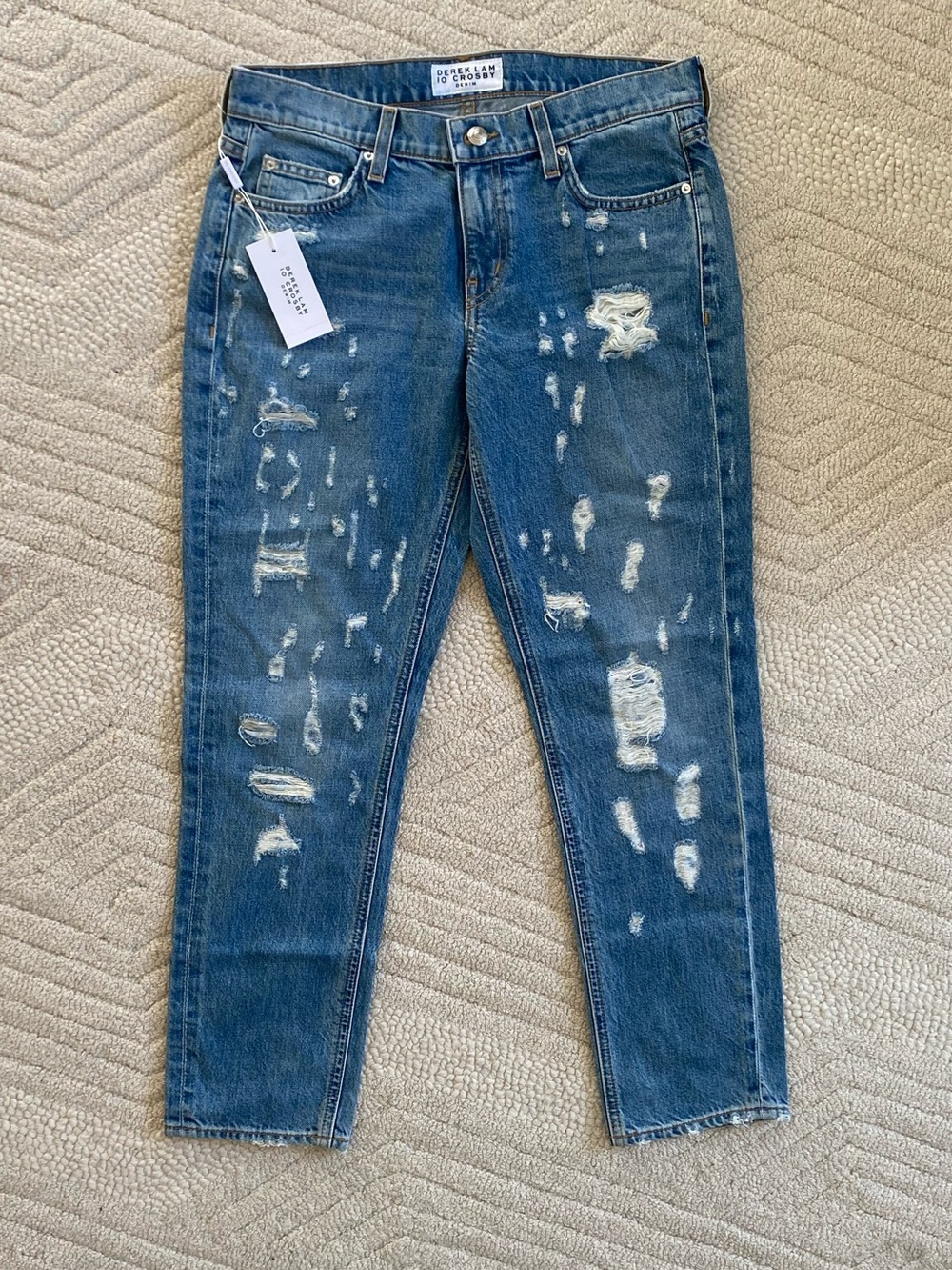 NWT Derek Lam 10 Crosby Distressed Blue Mid-Rise Girlfriend Cropped Jeans 26